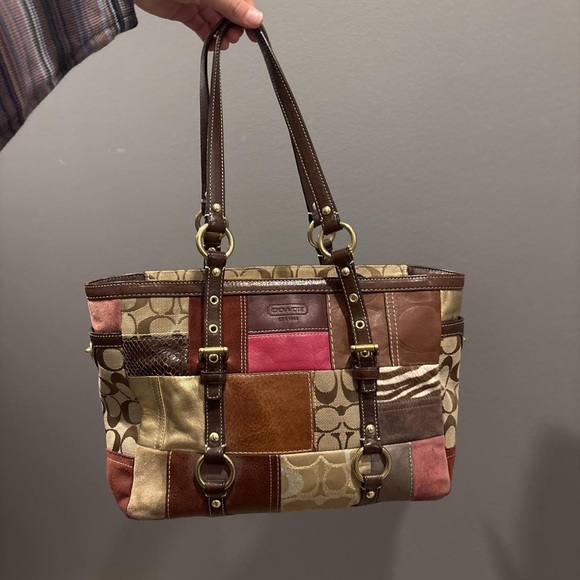 Coach Handbags - Coach Multicolor Patchwork Tote with Brown Straps